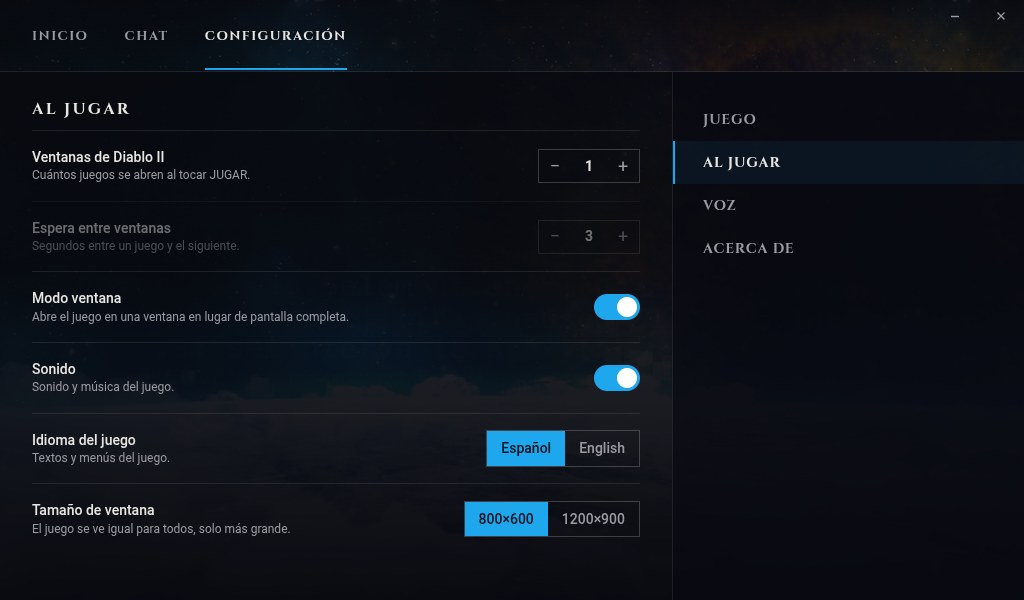 Opciones al jugar