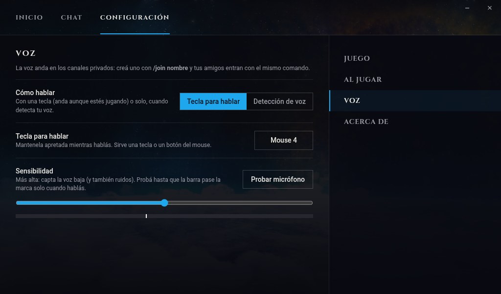 Configuración de la voz